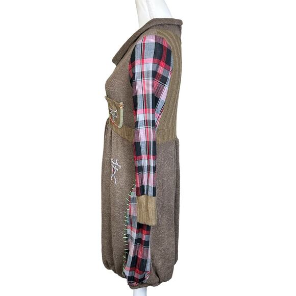 Forla Paris Dress Size Medium Patchwork Embroidered Bubble Hem Cotton Boho Knit - Picture 5 of 13